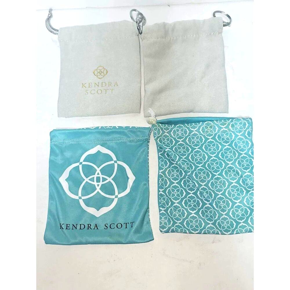 Lot 12 KENDRA SCOTT Jewelry Dust Bag Pouch Gift Bag Cream Gold Letters Turquois
